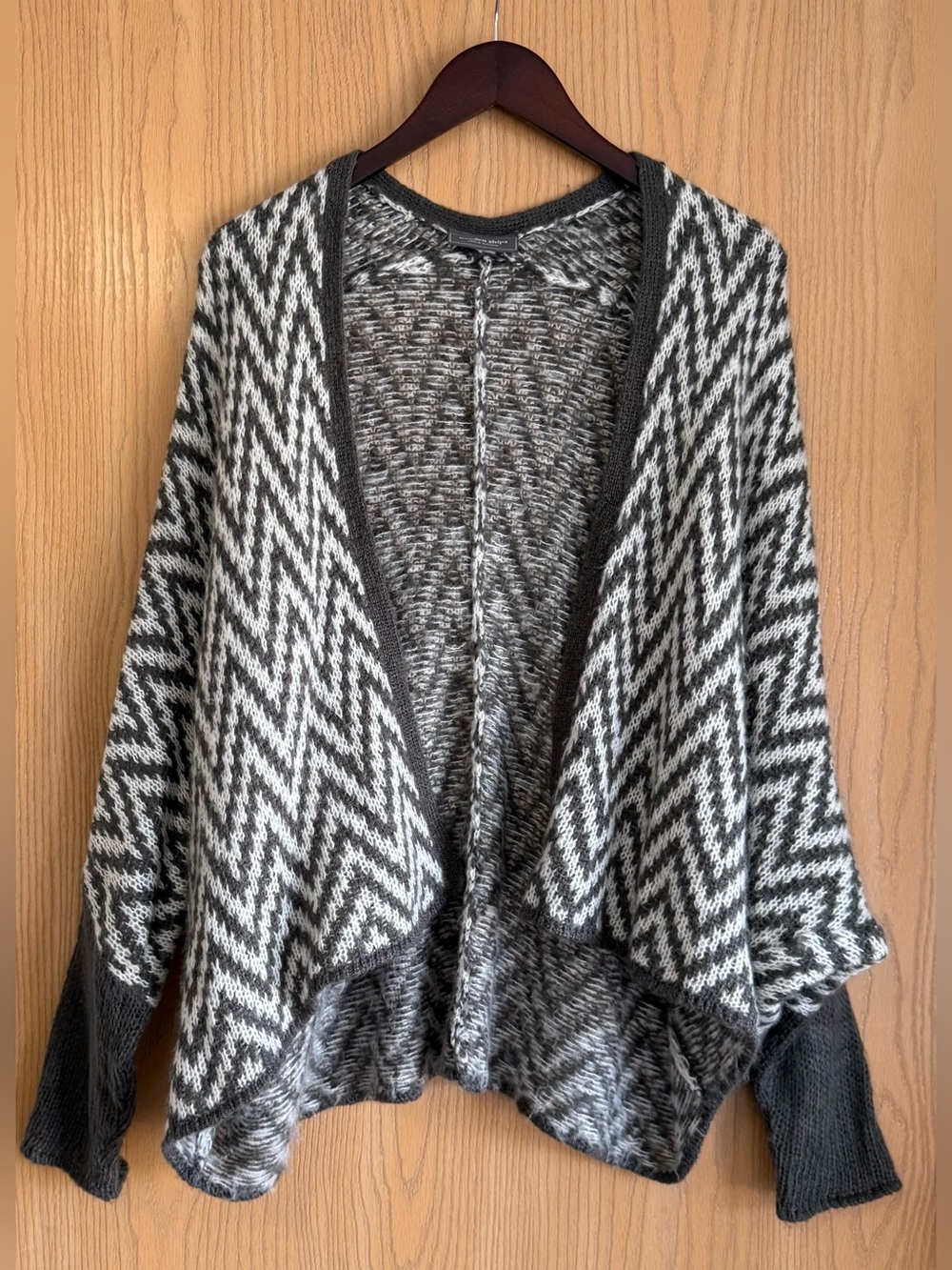 Wooden Ships | Women’s M/L | Cardigan Gray Chevron Mohair Wool Knit Boho Chunky